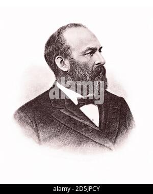 Porträt von Präsident James A. Garfield. James Abram Garfield (1831 – 1881) war der 20. Präsident der Vereinigten Staaten, ab 4. März 1881, U Stockfoto