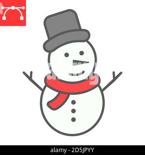 Schneemann Farbe Linie Symbol, frohe weihnachten und Weihnachten, Schneemann Zeichen Vektorgrafik, editierbare Kontur gefüllt Umrisssymbol, eps 10. Stock Vektor