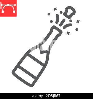 Champagne Flasche knallen Linie Symbol, frohe weihnachten und trinken, Alkohol Zeichen Vektorgrafiken, editierbare Strich lineare Symbol, eps 10. Stock Vektor