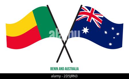 Benin und Australien Flaggen gekreuzt und winken Flat Style. Offizieller Anteil. Korrekte Farben. Stock Vektor