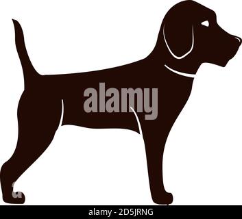 Hund Beagle Tier. Cartoon Figur Silhouette. Isoliert auf weißem Hintergrund. Stock Vektor