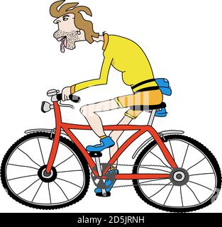 Editierbare Vektor-Karikatur-Illustration eines Mannes, der ein Fahrrad fährt Stock Vektor