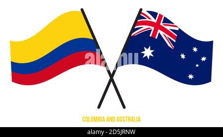 Kolumbien und Australien Flaggen gekreuzt und winken Flat Style. Offizieller Anteil. Korrekte Farben. Stock Vektor