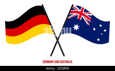 Deutschland und Australien Flaggen gekreuzt und winken Flat Style. Offizieller Anteil. Korrekte Farben. Stock Vektor