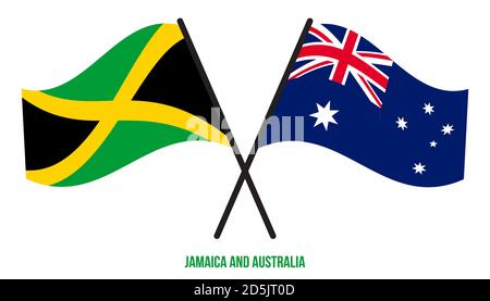 Jamaika und Australien Flaggen gekreuzt und winken Flat Style. Offizieller Anteil. Korrekte Farben. Stock Vektor