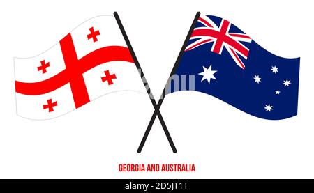 Georgia und Australien Flaggen gekreuzt und winken Flat Style. Offizieller Anteil. Korrekte Farben. Stock Vektor