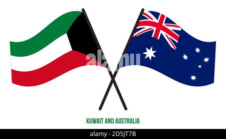 Kuwait und Australien Flaggen gekreuzt und winken Flat Style. Offizieller Anteil. Korrekte Farben. Stock Vektor