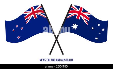 Neuseeland und Australien Flaggen gekreuzt und winken Flat Style. Offizieller Anteil. Korrekte Farben. Stock Vektor