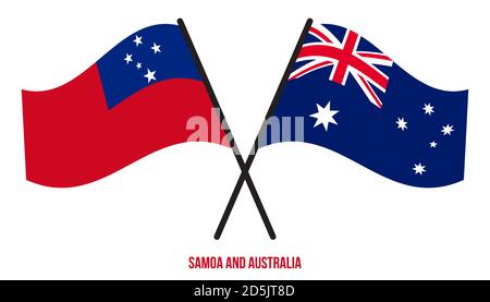 Samoa und Australien Flaggen gekreuzt und winken Flat Style. Offizieller Anteil. Korrekte Farben. Stock Vektor