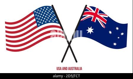 USA und Australien Flaggen gekreuzt und winken Flat Style. Offizieller Anteil. Korrekte Farben. Stock Vektor