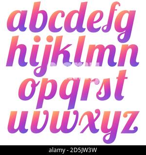 Satz von Alphabet kleinen Buchstaben in trendigen Social Media Farbverlauf. Isoliert auf weißem Hintergrund. Digitale Kunst Stock Illustration. Stockfoto