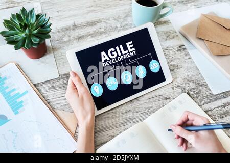 Agile Entwicklung Konzept auf dem Bildschirm des Geräts Stockfoto