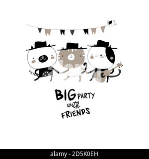 Cartoon lustige Katzen tanzen und Gitarre spielen Stock Vektor