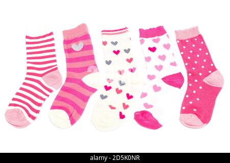 Baby rosa Socken isoliert auf weißem Hintergrund. Stockfoto