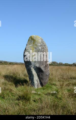 Rhos y Clegyrn Standing Stone Menhir neolithische Bronzezeit St Nicholas Pembrokeshire Wales Cymru Großbritannien Stockfoto