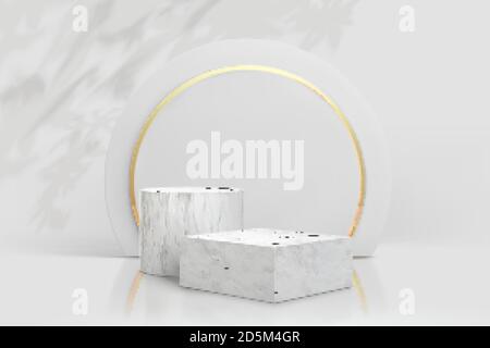 Elegante weiße Podien zur Darstellung von Produkten mit Designelementen, 3d-Illustrationen Stock Vektor