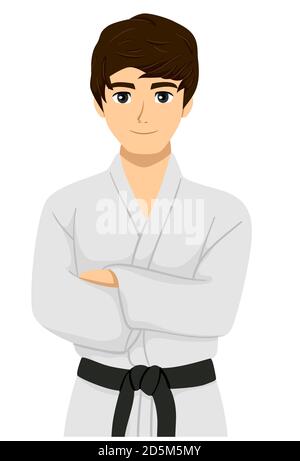 Illustration eines Teenage Guy trägt Martial Arts Uniform mit Schwarzer Gürtel Stockfoto