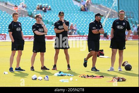 Surrey-Spieler wärmen sich vor dem NatWest T20 Blast auf Gegen Hampshire Stockfoto