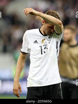 Deutschlands Thomas Muller reagiert nach dem Schlusspfiff Stockfoto