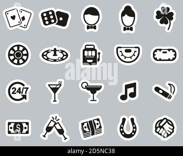 Casino Oder Glücksspiel Icons Schwarz & Weiß Aufkleber Set Groß Stock Vektor