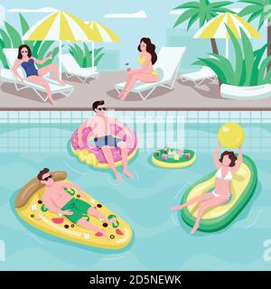 Pool Party flache Farbe Vektor Illustration Stock Vektor