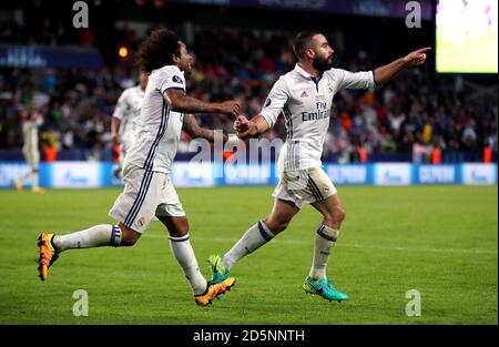 Daniel Carvajal von Real Madrid feiert das dritte Tor seiner Seite Des Spiels Stockfoto