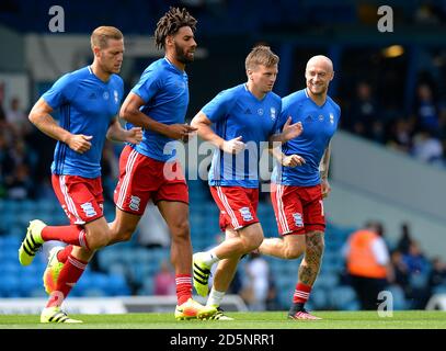 L-R: Michael Morrison, Ryan Shotton, Stephen Gleeson und David Cotterill während des Warm-Up in Birmingham City Stockfoto