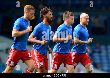 L-R: Michael Morrison, Ryan Shotton, Stephen Gleeson und David Cotterill während des Warm-Up in Birmingham City Stockfoto