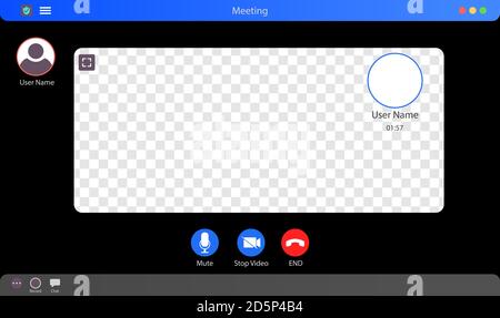 Mockup Der Zoomschnittstelle. Vektorgrafik Videoanruf-Schnittstelle. Meeting App Interface Konzept Mit Transparentem Hintergrund. Videokonferenz Stock Vektor