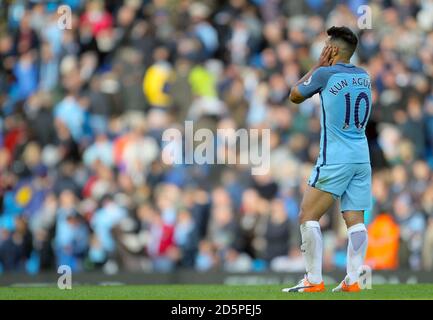Von Manchester City Sergio Agüero erscheint niedergeschlagen Stockfoto