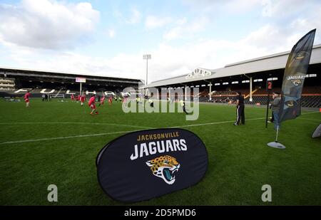 Jacksonville Jaguars Branding während des Jaguars Se7ens Cup im Craven Cottage, London. Stockfoto