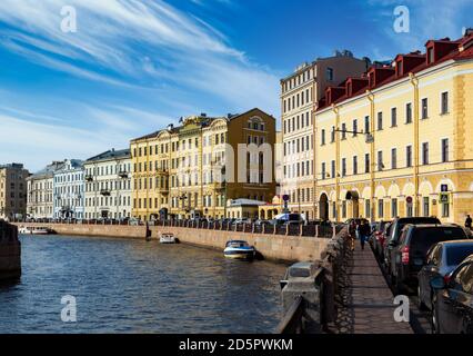 Ufer des Flusses Moyka in Sankt Petersburg. Stockfoto