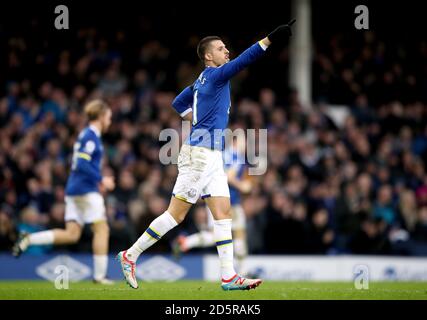 Evertons Kevin Mirallas feiert das erreichen des zweiten Tores seiner Seite Stockfoto