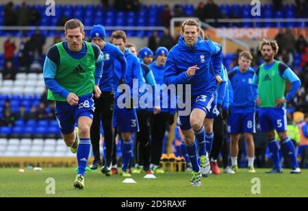 Michael Morrison (links) von Birmingham City und Jonathan Spector beim Aufwärmen Stockfoto