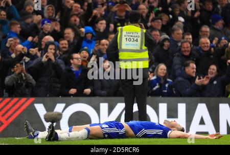 Chelseas Gary Cahill feiert das zweite Tor seiner Seite Das Spiel Stockfoto