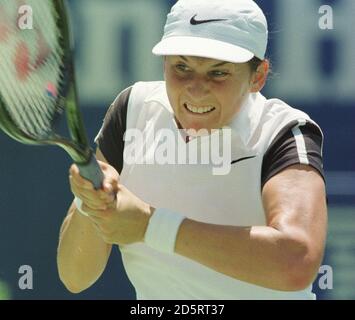 Monica Seles aus den USA gegen Sabine Appelmans aus Belgien. Seles gewann 6-3, 3-6, 6-4. Stockfoto