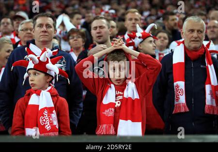 Southampton-Anhänger in den Tribünen reagieren Stockfoto