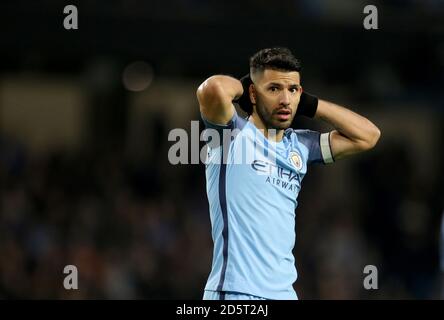 Sergio Aguero von Manchester City ist nah dran Stockfoto