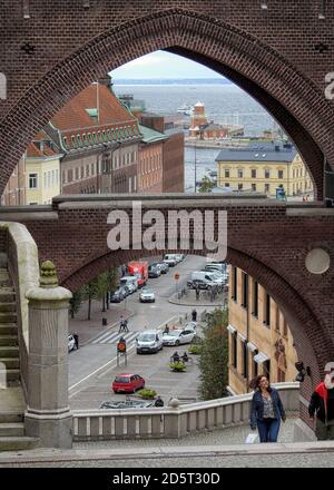 HELSINGBORG, SCHWEDEN - 06. OKTOBER 2020: Eine erhöhte Ansicht der Stadt zeigt einige der verschiedenen architektonischen Details und Stile. Stockfoto