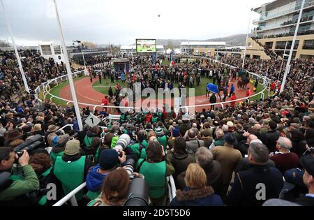 Robbie Power feiert mit Sizing John in der Gewinneranlage Nach dem Gewinn des Timico Cheltenham Gold Cup während des Gold Cup Tag des Cheltenham Festivals 2017 Stockfoto