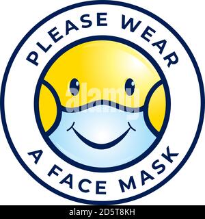 Bitte tragen Sie eine chirurgische, medizinische oder Staubmaske. Bitte tragen Sie eine chirurgische, medizinische oder Staubmaske. Vektor. Gesichtsmaske Emoji. Gesichtsmaske Emoticon Stock Vektor