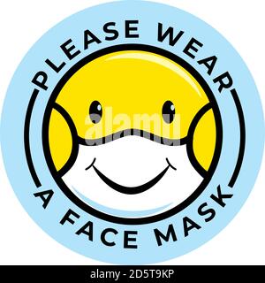 Bitte tragen Sie eine chirurgische, medizinische oder Staubmaske. Bitte tragen Sie eine chirurgische, medizinische oder Staubmaske. Vektor. Gesichtsmaske Emoji. Gesichtsmaske Emoticon Stock Vektor