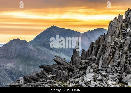 Snowdon von Glyder Fach Stockfoto