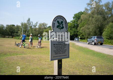 Cadnam Common National Trust landet im New Forest Hampshire mit Familien, die den Platz an einem sonnigen Sonntagnachmittag genießen. Stockfoto