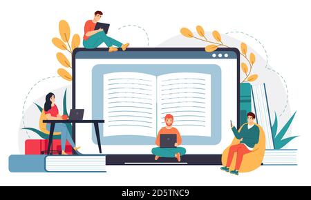 Online Business School. Fernunterricht, Webkurse oder Tutorials, E-Learning, Geschäftstreffen oder Online-Videokonferenz Vektordarstellung Stock Vektor