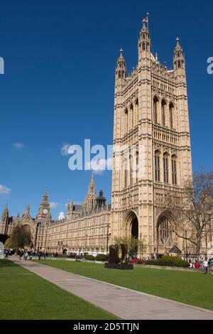 Victoria Tower am südwestlichen Ende des Palace of Westminster, London, England. Stockfoto