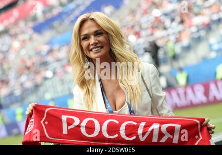 Russisches Model und TV-Moderatorin, Botschafterin der FIFA Fußball-Weltmeisterschaft 2018 in Russland, Victoria Lopyreva vor dem Spiel Stockfoto