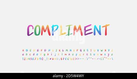 Mehrfarbige handschriftliche Alphabet Farbe Pinsel Schriftart Regenbogen helle Farbverlauf Farben. Groß- und Kleinbuchstaben, Zahlen, Satzzeichen. Vektor. Stock Vektor