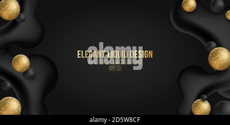 Abstrakte goldene und schwarze 3d glitzernde dynamische flüssige Formen. Eleganter Hintergrund für Ihr Design. Vektorgrafik. EPS 10 Stock Vektor