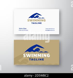 Schwimmen Abstrakt Moderne abstrakte Vektor-Logo und Visitenkarte Vorlage. Sportler Schwimmer Person in einem Wasser mit Typografie. Premium Stationär Stock Vektor
